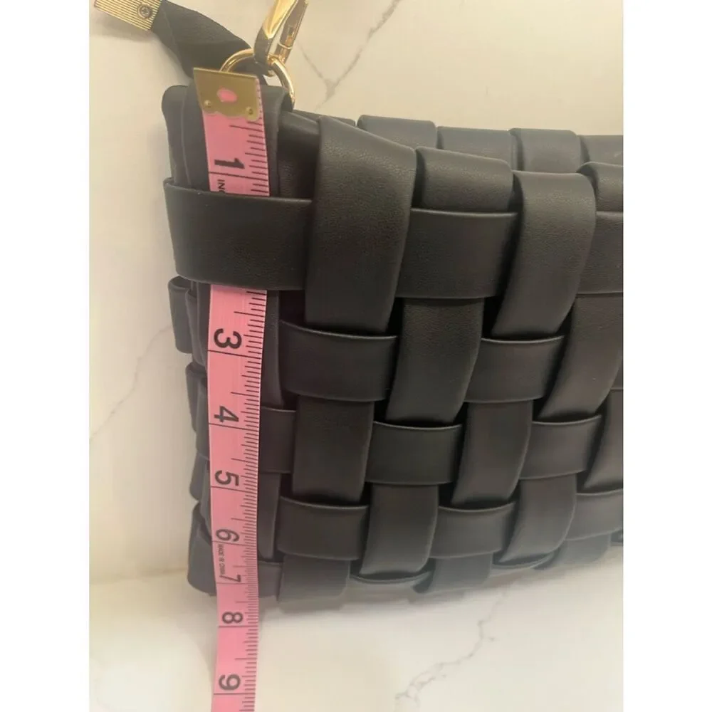 Anthro Woven Black Shoulder Bag Gold Hardware Knot Strap Chic